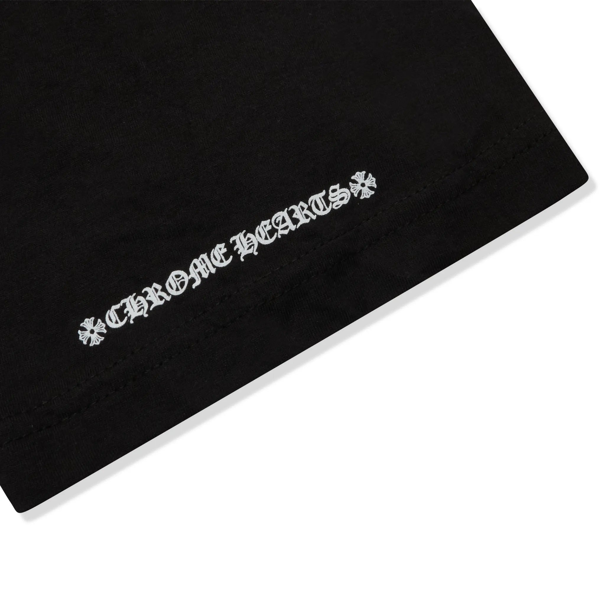 Detailed View of Chrome Hearts Scroll Logo Black T-Shirt